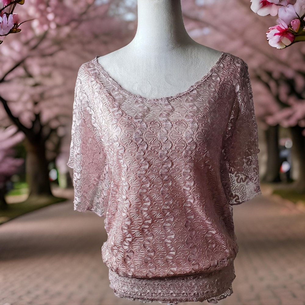 Lavish Dusty Pink Lined Flocked Lace Top